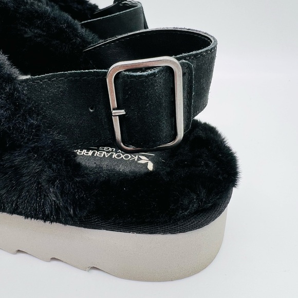 Koolaburra By UGG Black Faux Fur Criss Cross Strap Sandals Size 10 - Picture 4 of 15
